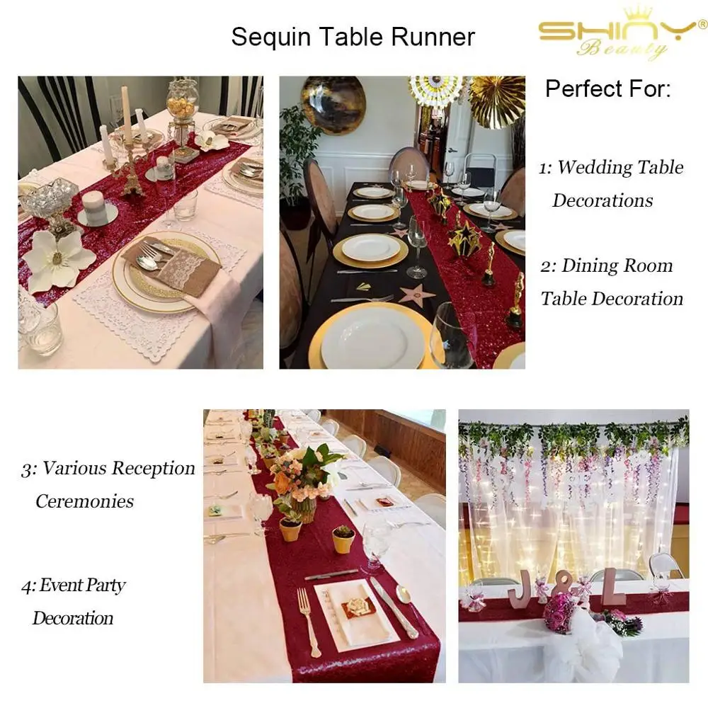 Блестящие красивые 30*275 см бордовые блестящие скатерти из полиэстера/нейлоновой