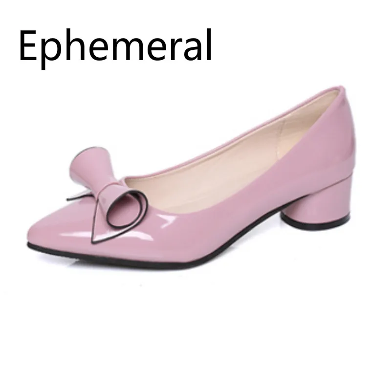 Женские милые туфли лодочки с бантом Милая обувь заостренная на квадратном