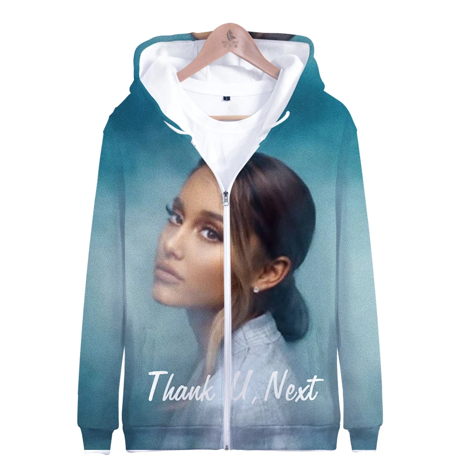 Thank U Next Harajuku толстовки на молнии с капюшоном куртка осень/зима мода певица Ариана Гранде 3D толстовки
