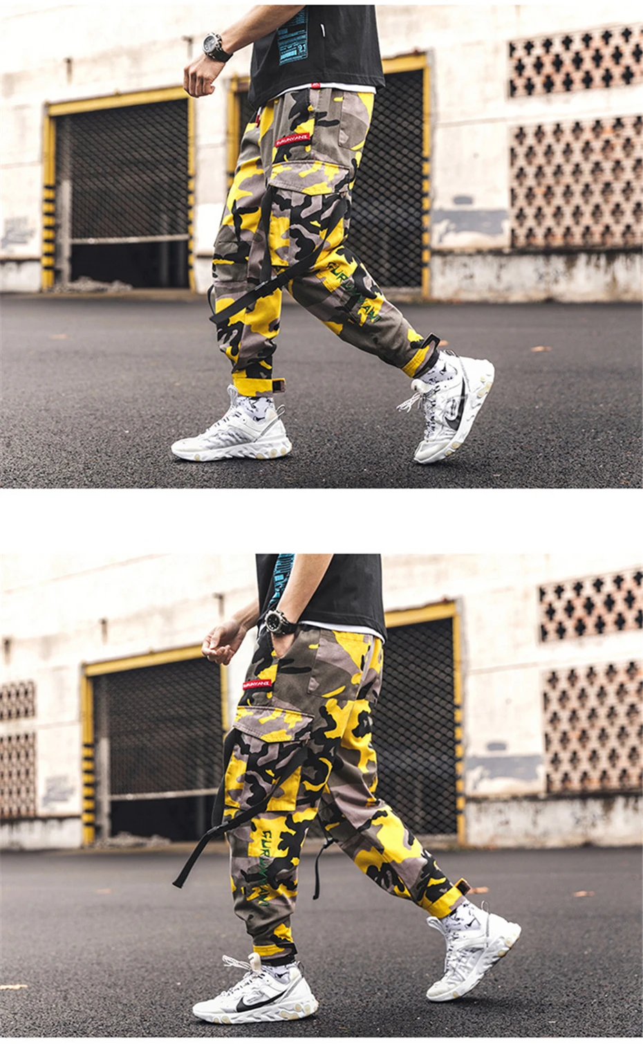Мужские желтые камуфляжные брюки Уличная Брюки в стиле милитари Jogger Pant хип-хоп Camo Sweat pants Мужские брюки длиной до щиколотки из хлопка