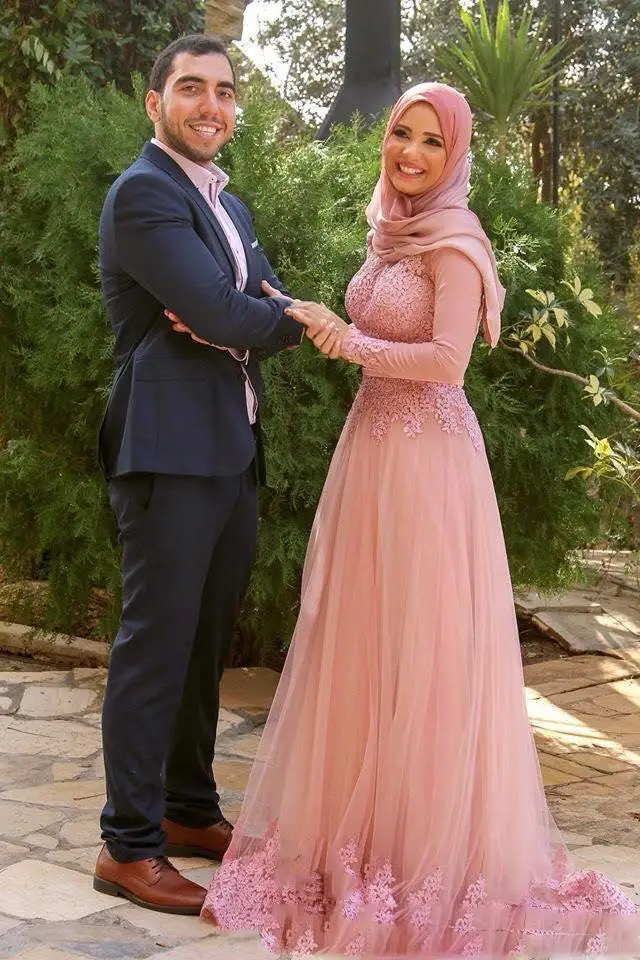 

vestido de festa longo robe de soiree lace appliques long sleeve evening dresses Muslim 2019 Formal women elegant evening dress
