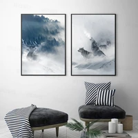 nordic art wolf snow mountains deer forest art canvas poster minimalist print nature picture modern home room decoration