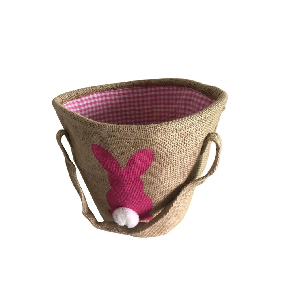 

Easter Bunny Bag Egg Hunt Basket Cute Rabbit Tail Burlap Shoulder Bag Bucket for Carrying Candies Snacks