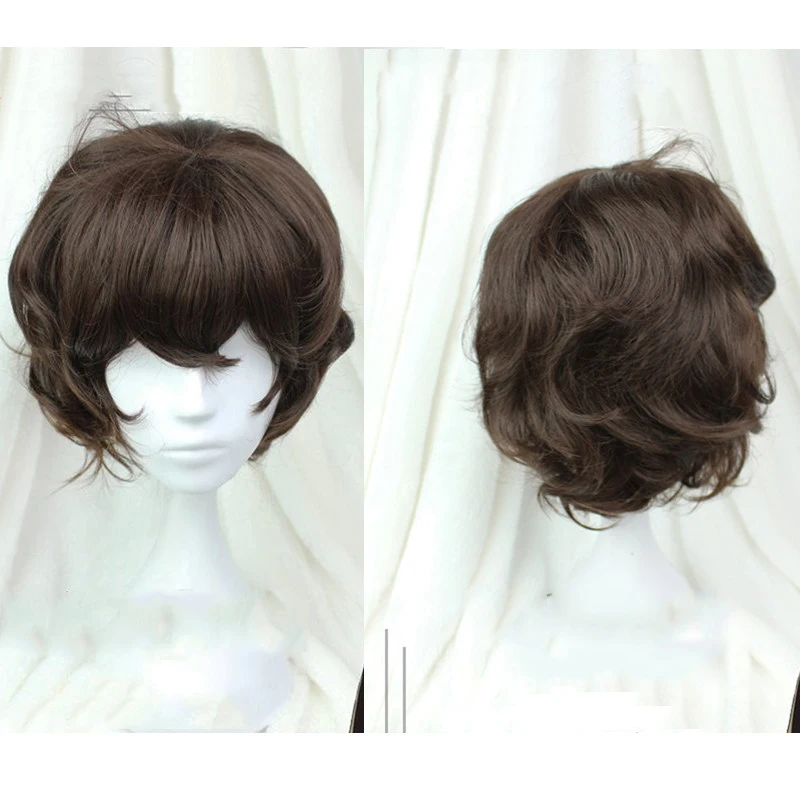 

Anime Bungo Stray Dogs Dazai Osamu Wig Heat Resistant Short Brown Curly Hair Cosplay Costume Wigs + Track No. + Wig Cap