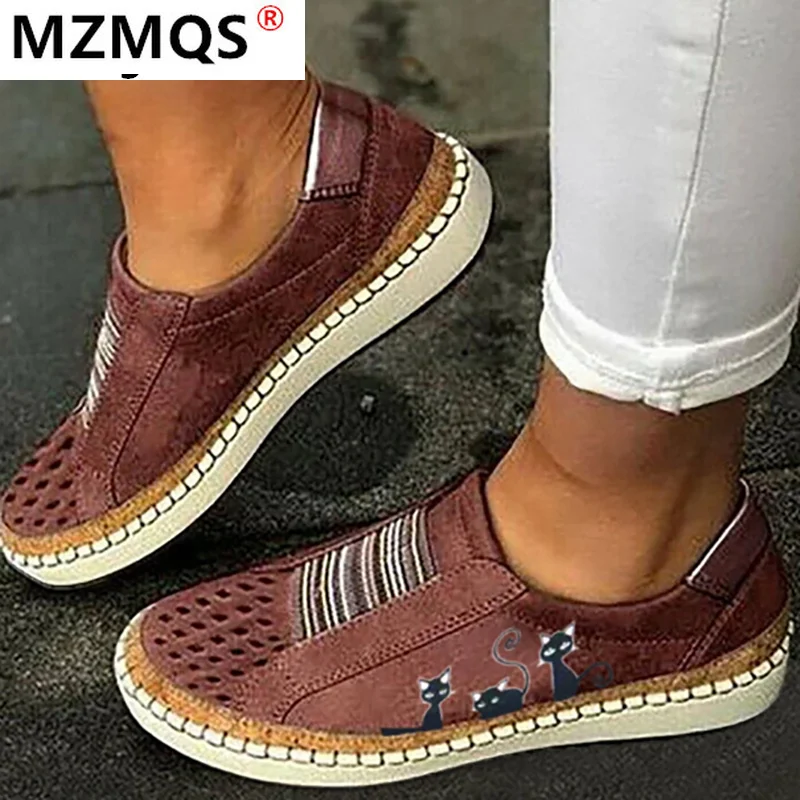 

2021 Spring Retro Women Vulcanized Shoes Hand-stitched Striped Breathable Elastic Band Women Casual Shoes Flat Women Sneakers