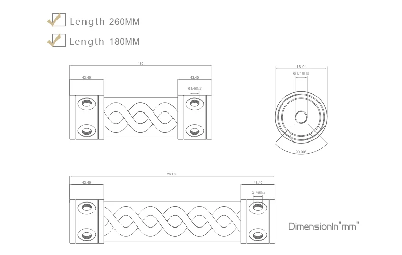 BYKSKI длина 180 мм/260 мм X 50 мм резервуар POM+ PMMA Акриловая двойная спираль Т-вируса цилиндрический резервуар с водяным охлаждением охлаждающей жидкости синий-DNA