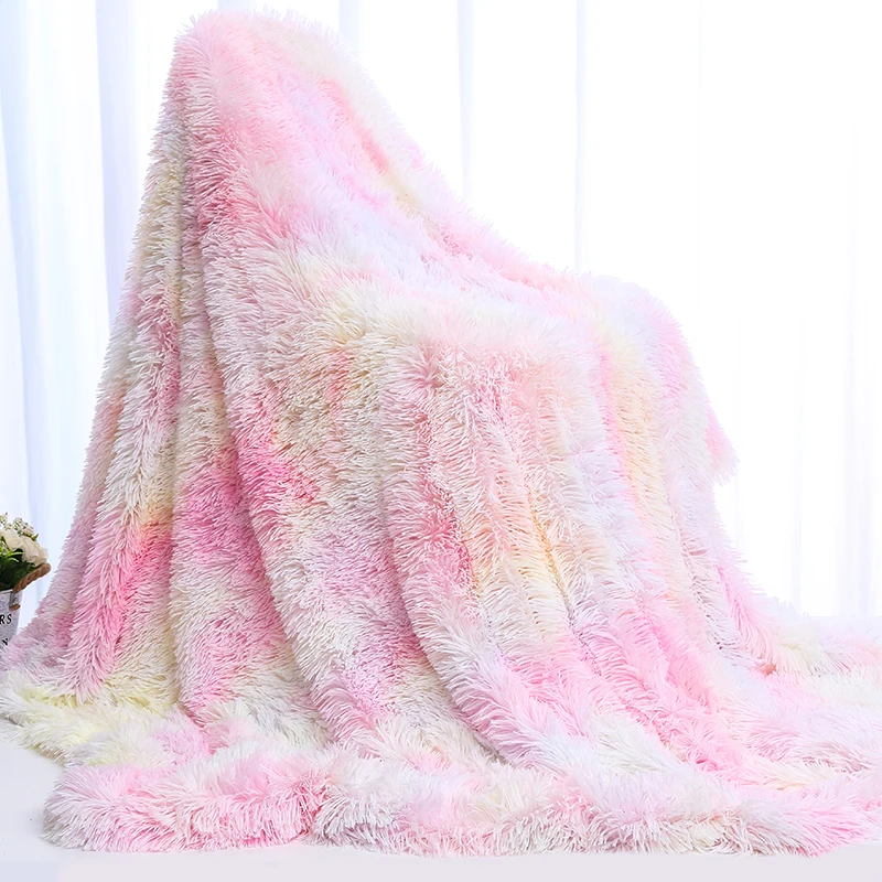 

Rainbow Pink Super Soft Plush Blanket Bedding Sofa Cover Furry Fuzzy Fur Warm Throw Cozy Couch TV Blanket 160x200cm