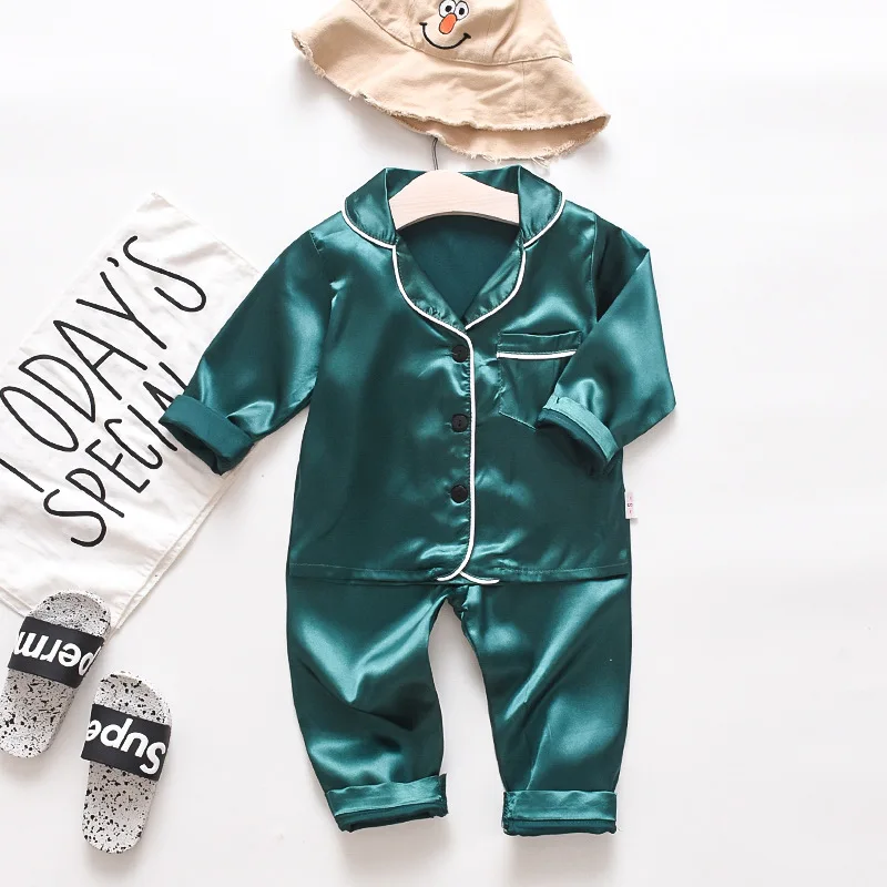 Fashion boutique little bear kids summer fall pajamas ice silk baby girl boys set