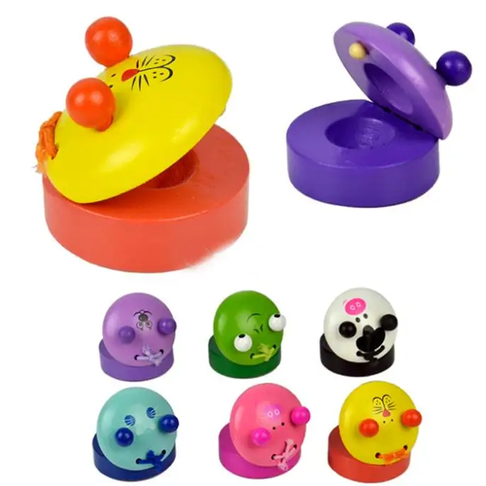 

New Arrival 1 Pcs Cute Cartoon Shaped Castanets Kids Toys Random Color Music Wooden Castanets Instruments For Kids Gift