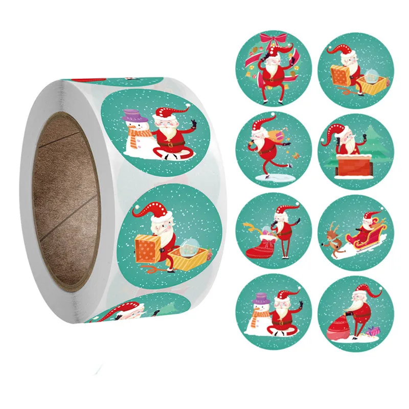 

500pcs Kraft Paper Round Labels Christmas Gift Box Sticker Xmas Tree Candy Dragee Cake Box New Year 2022 Packaging Wrapping Bag