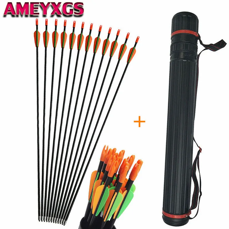 

12pcs Kids Archery Arrows 29" Youth Fiberglass Hunting Arrows With Arrow Tube For Childrens Target Practice Shooting Accessories