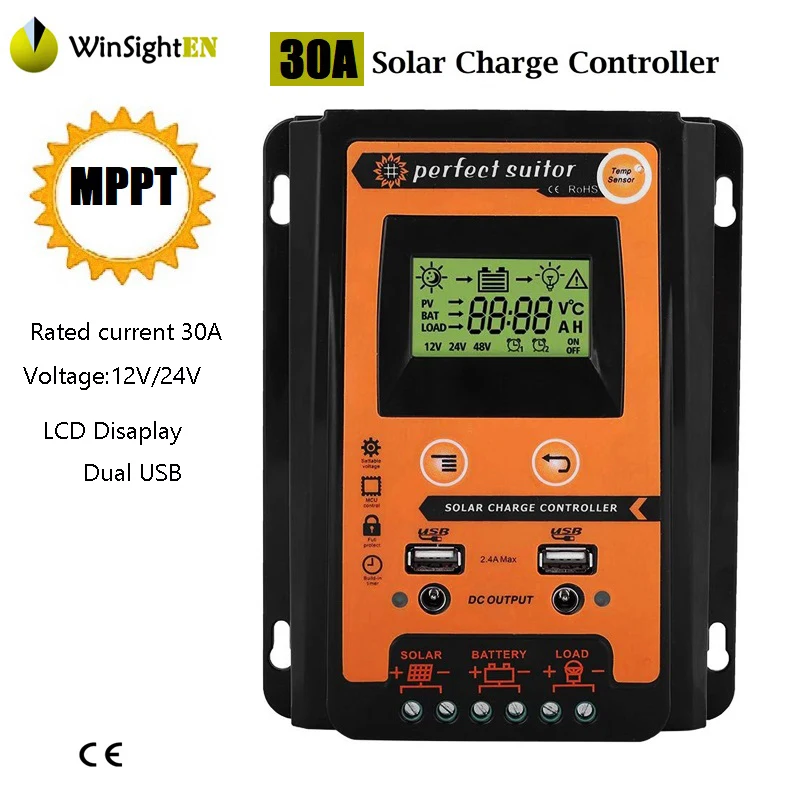 Контроллер Заряда MPPT Солнечный контроллер с ЖК-дисплеем Disaplay Dual USB 5V солнечная