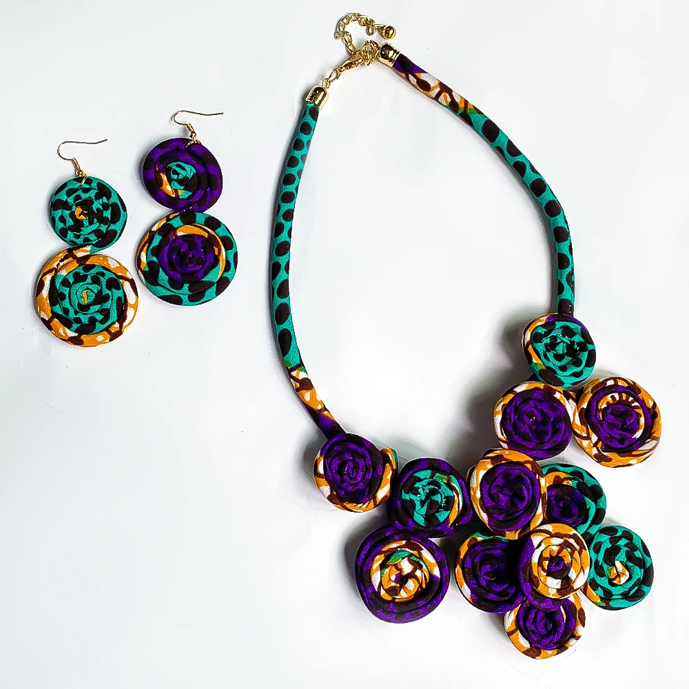 

african jewelry set ankara print Handmade Accessories African earring necklace set cotton material Jewellery african Accessories