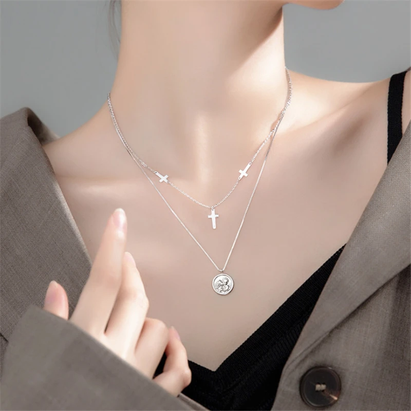 Женские двухслойные ожерелья цепочки круглой формы модные с подвеской в виде