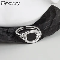 foxanry 925 stamp rings 2021 trend vintage elegant adjustable hollow geometric party jewelry gifts girls accessories