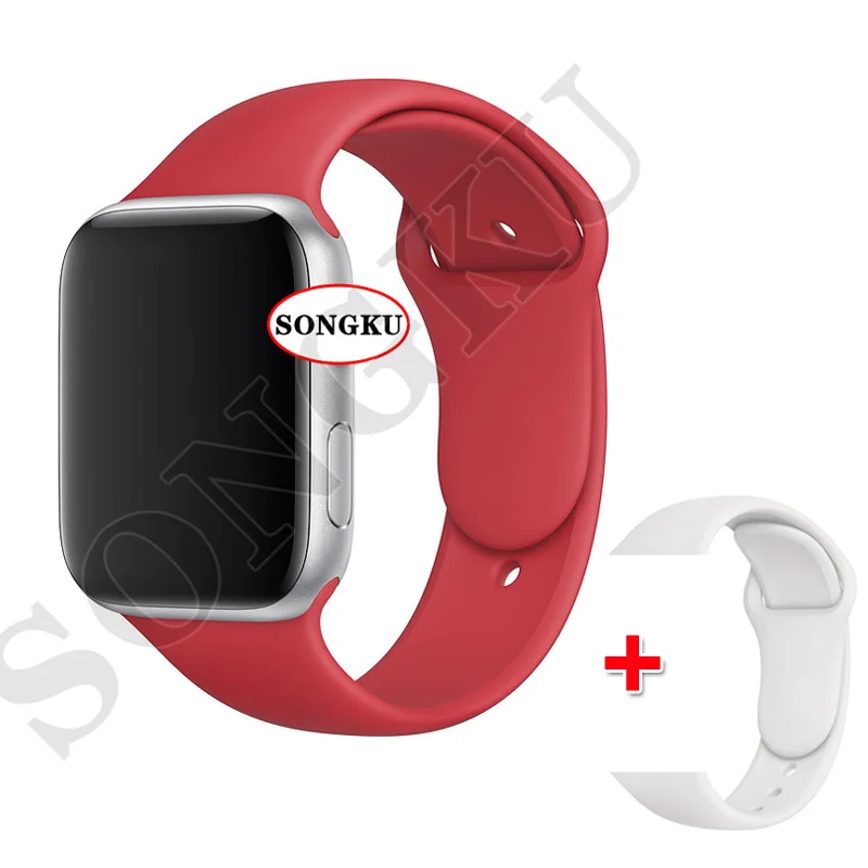 S Red and White SONGKU IWO 12 часы серии 5 1:1 умные часы 40 мм 44 мм Bluetooth часы для apple iPhone Siri Android телефон цветной ремешок - Цвет: S Red and White