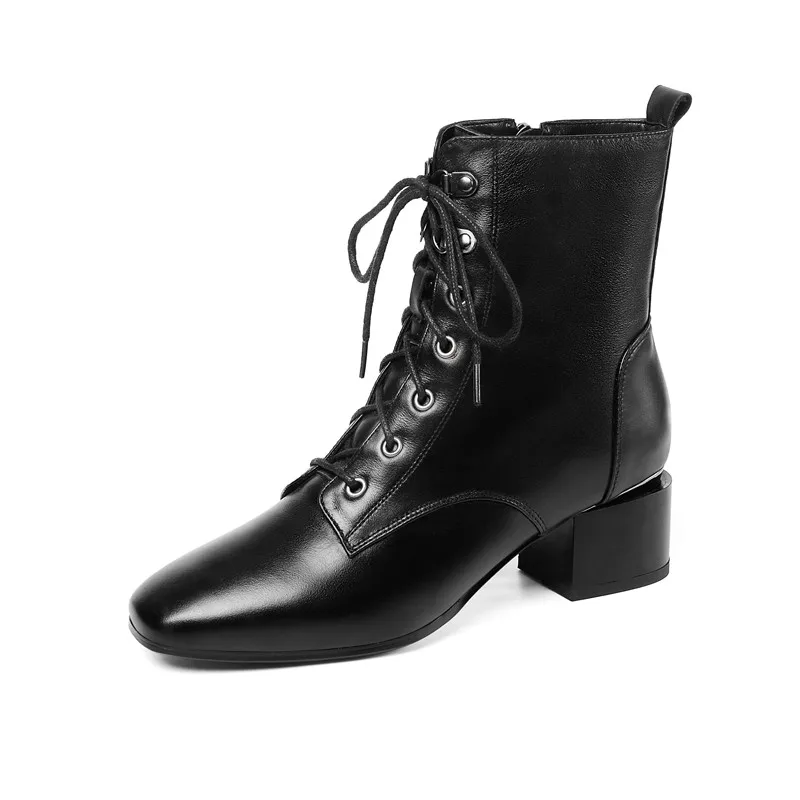 ASUMER 2021 new arrival genuine leather ankle boots women square toe lace up zip winter med heel dress shoes ladies | Обувь