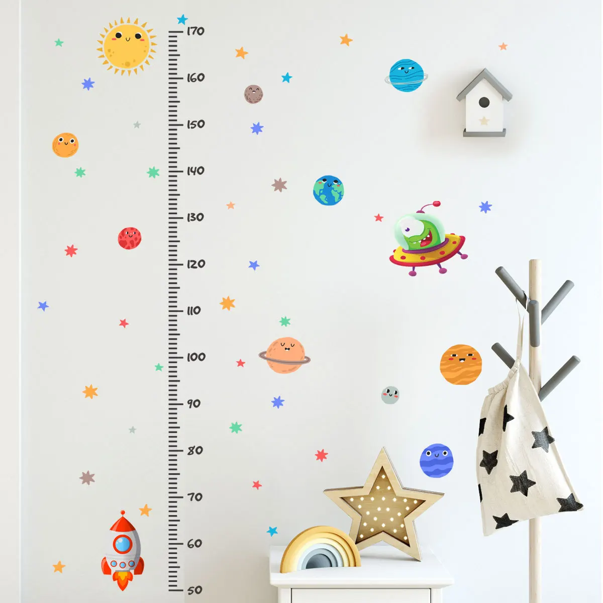 

Cartoon Height Measure Wall Stickers for Kids Rooms spacecraft Height Chart Ruler Vinyl Removable Wall Decals Nursery Home Decor