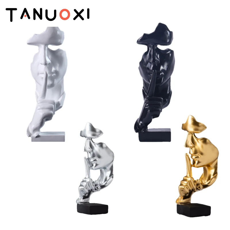 

TANUOXI статуя украшения тишина золотистая Современная креативная маска статуя из смолы офисные фигурки для украшения дома аксессуары