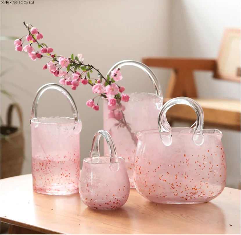 

Nordic Decorative Home Flower Vase Plant Pots Decorative Pink Portable Terrarium Vase Creative Hydroponic Transparent Bag Vase