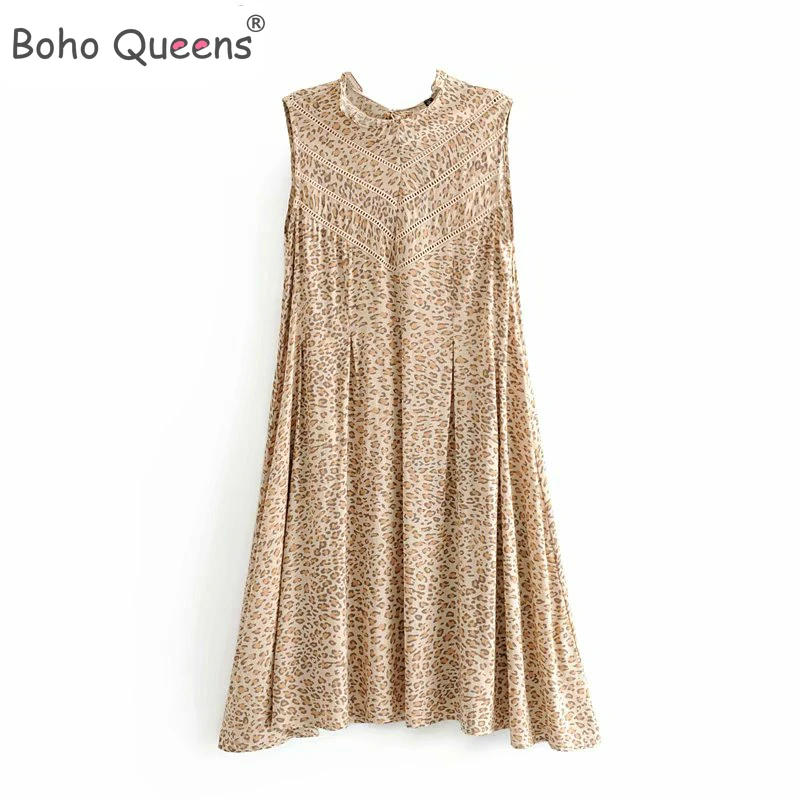 Женское пляжное платье с леопардовым принтом длинное богемное без рукавов из