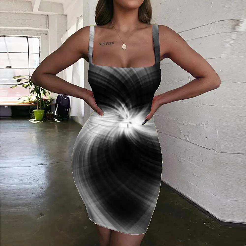 

KYKU Dizziness Dresses Women Abstract Vestido Sexy Psychedelic 3d Print Harajuku Halter Sleeveless Womens Clothing Plus Size New