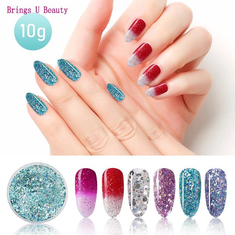 Набор глиттеров 6 в 1 пудра с изменением температуры для сушки без лампы 10 г/корд |