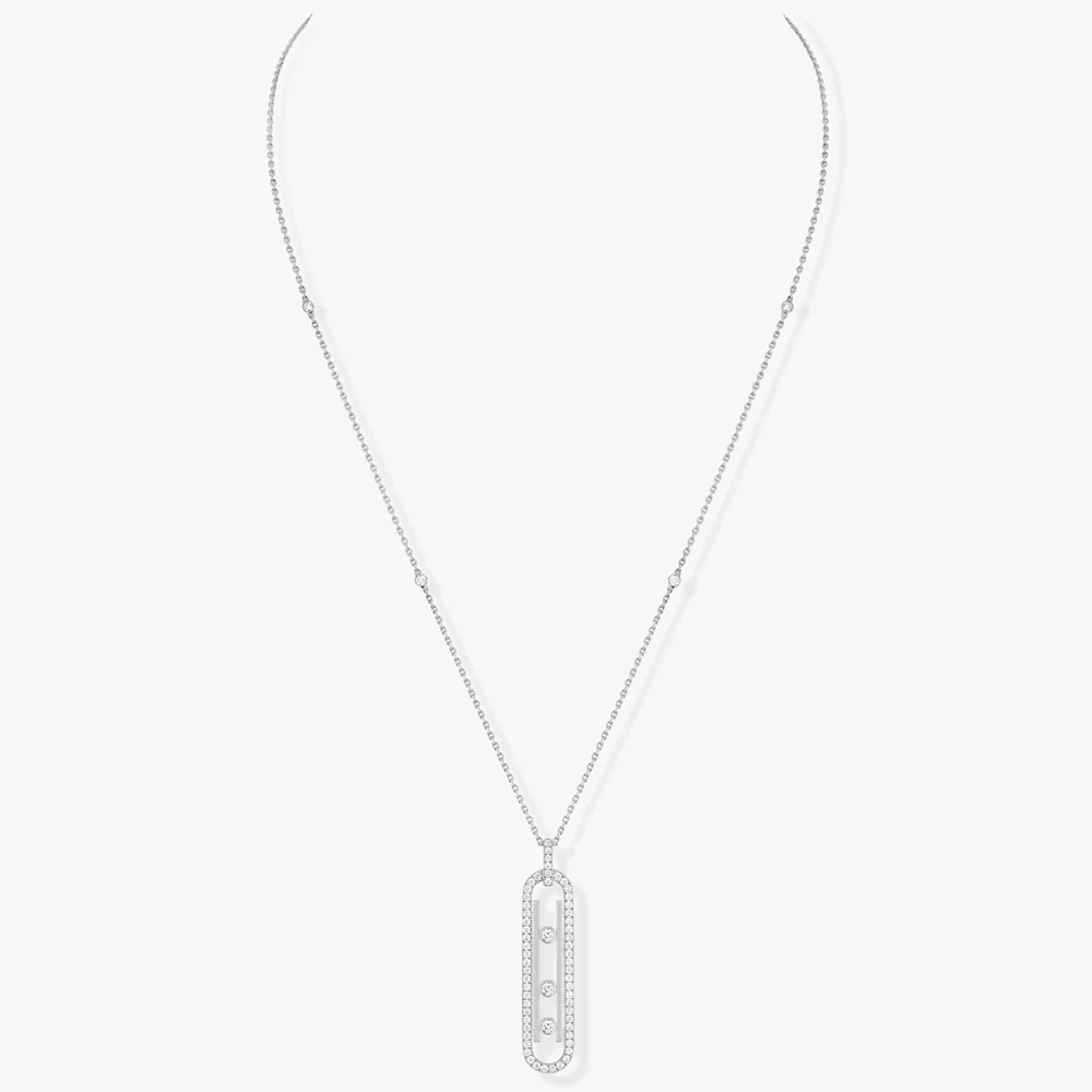 

High Quality Trendy Style Women Fashion Sweater chain Authentic 925 Sterling Silver Move Stone Pendant Body Jewelry