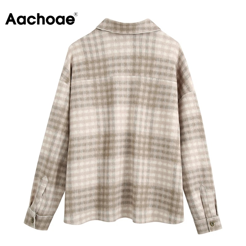 

Aachoae Women Plaid Blouse Tops Batwing Long Sleeve Casual Pocket Shirt Female Turn Down Collar Loose Office Wear Tunic Outwear