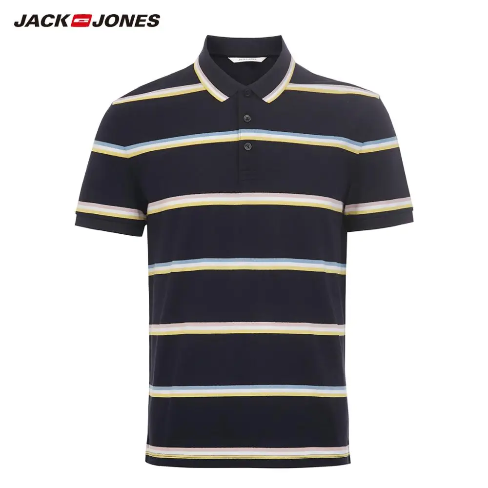 Мужская рубашка-поло JackJones 100% хлопок в полоску с отложным воротником короткими
