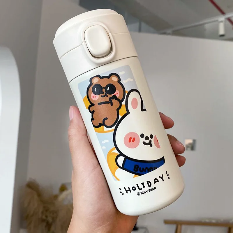 

Thermos Cup Japanese Simple 3D Printing Cartoon Illustration 304 Stainless Steel Cute Student Direct Drinking Mug with Bomb Lid