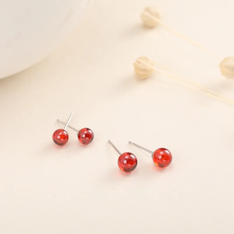 Женские Простые бусины-гранат элегантные серьги-гвоздики из стерлингового