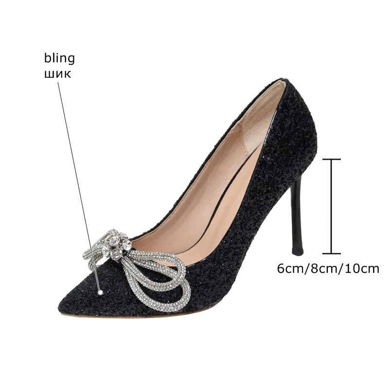 

ALLBITEFO rhinestone bow design women heels shoes bling fashion sexy party wedding shoes spring high heel shoes high heels