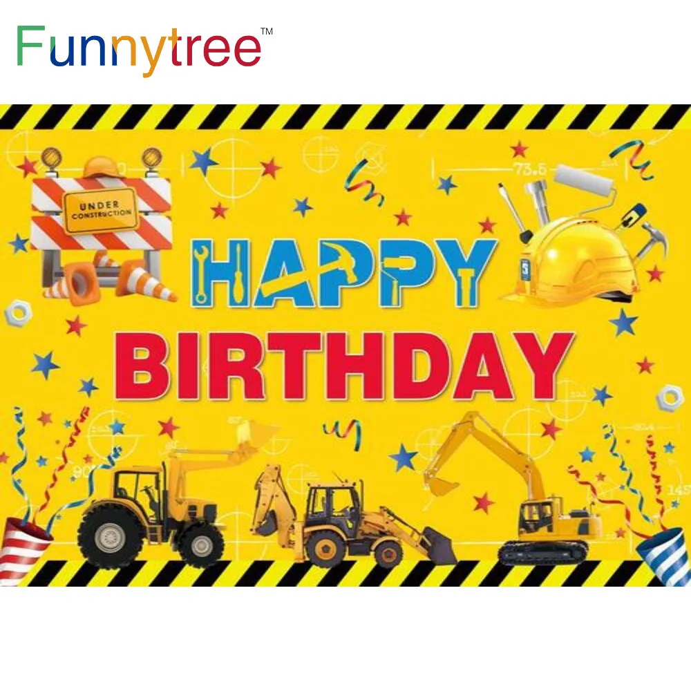 

Funnytree Construction Theme Birthday Party Backdrop Architect Engineer Tools Safety Hat Party Props Supplies Decor Background