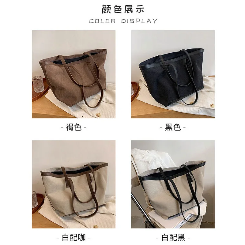 

Canvas Totes Purses and Handbags for Women 2021 Girl Female Shopper Casual Fashion Solid Color PU Portable Large Capacity Wallet