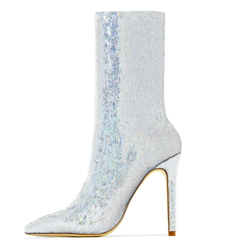 Женские ботильоны с острым носком золотистые/Серебристые ботинки без застежки