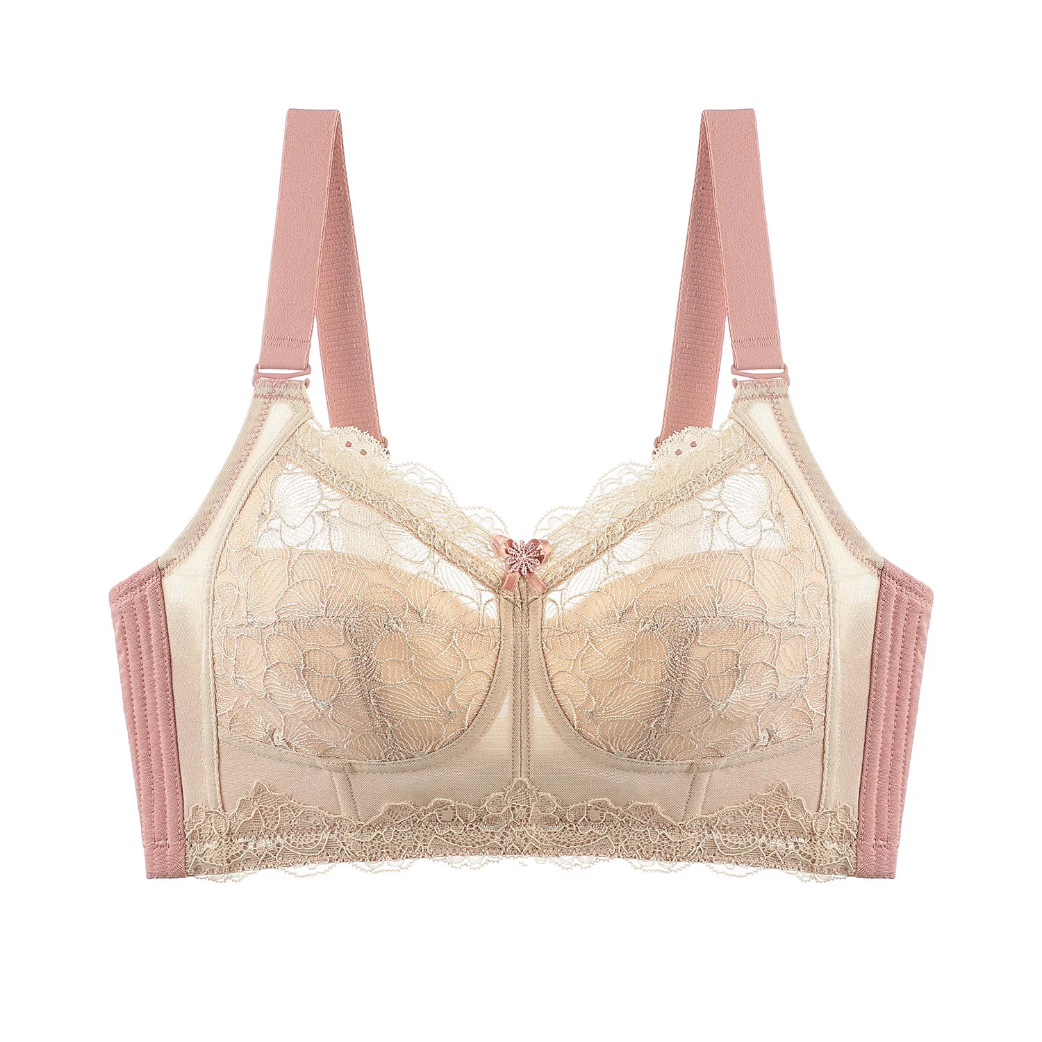 

YueYanni Underwear Women's Big Breasts Shows Small Comfortable Latex Bra Lace Full Cup Nipple Breast Anti-sagging Large Size Bra