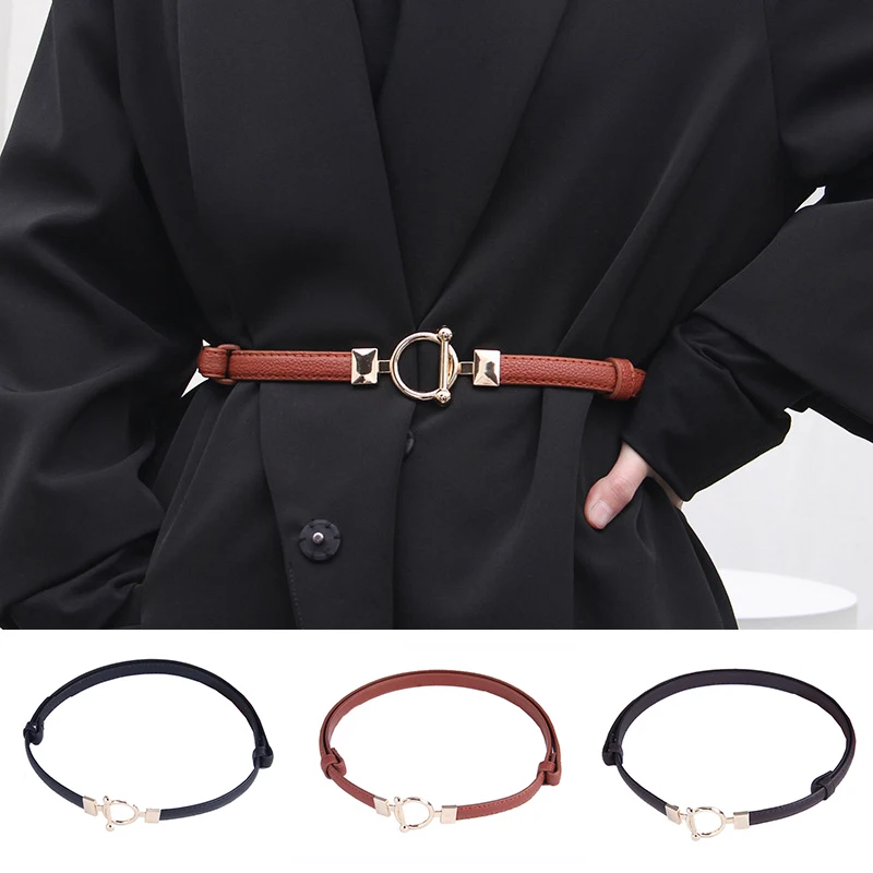 

Women Leather Thin Belt Metal Simple Hook Buckle Adjustable Waist Strap For Trouser Dress Brand Designer Decoration Waistband