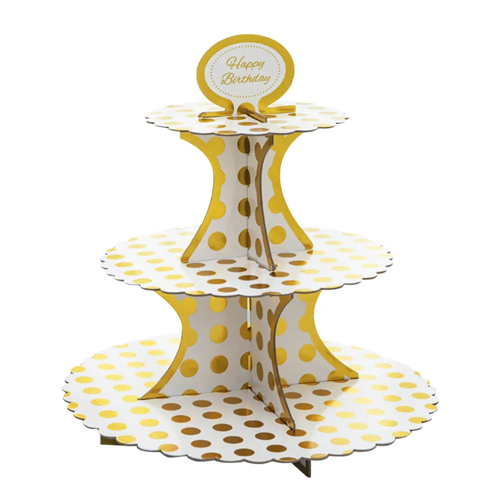Birthday Cake Stand Disposable Decoration Foldable Dessert Holder Display Shelf Paper Wedding Party Triple Layer Supplies |