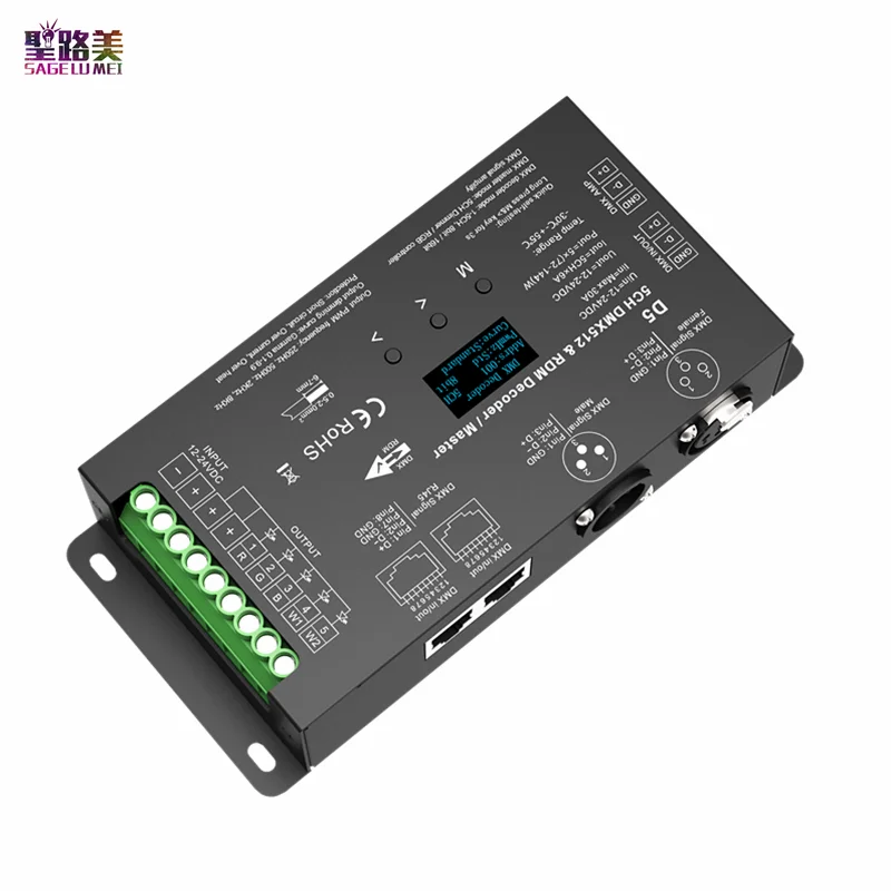 

D5 DC 12V -24V 5 Channel Constant Voltage DMX512 & 5CH RDM LED Decoder / Master Controller OLED display 8 bit or 16bit PWM dim