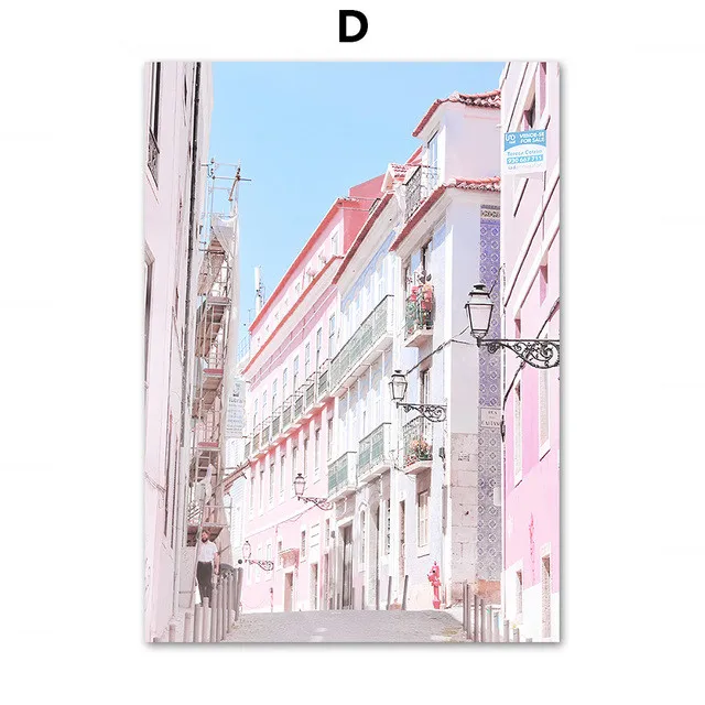 Картина на холсте Португалия Лиссабон замок автобус здание розовые фотографии