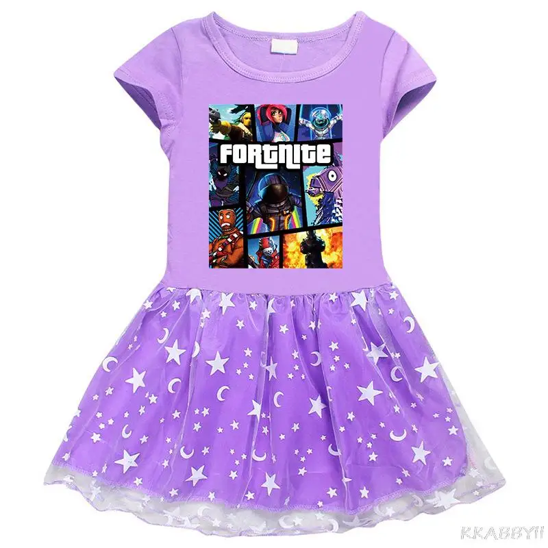 Платье для девочек Fortnites хлопковая сетчатая юбка принцессы с мультяшным принтом