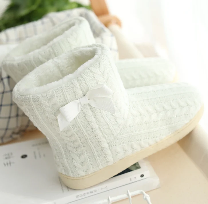 

Women Ankle Boots Winter Warm Indoor Floor Shoes Cotton Padded Short Plush Boots Ladies Thick Cashmere Bow Female Botas