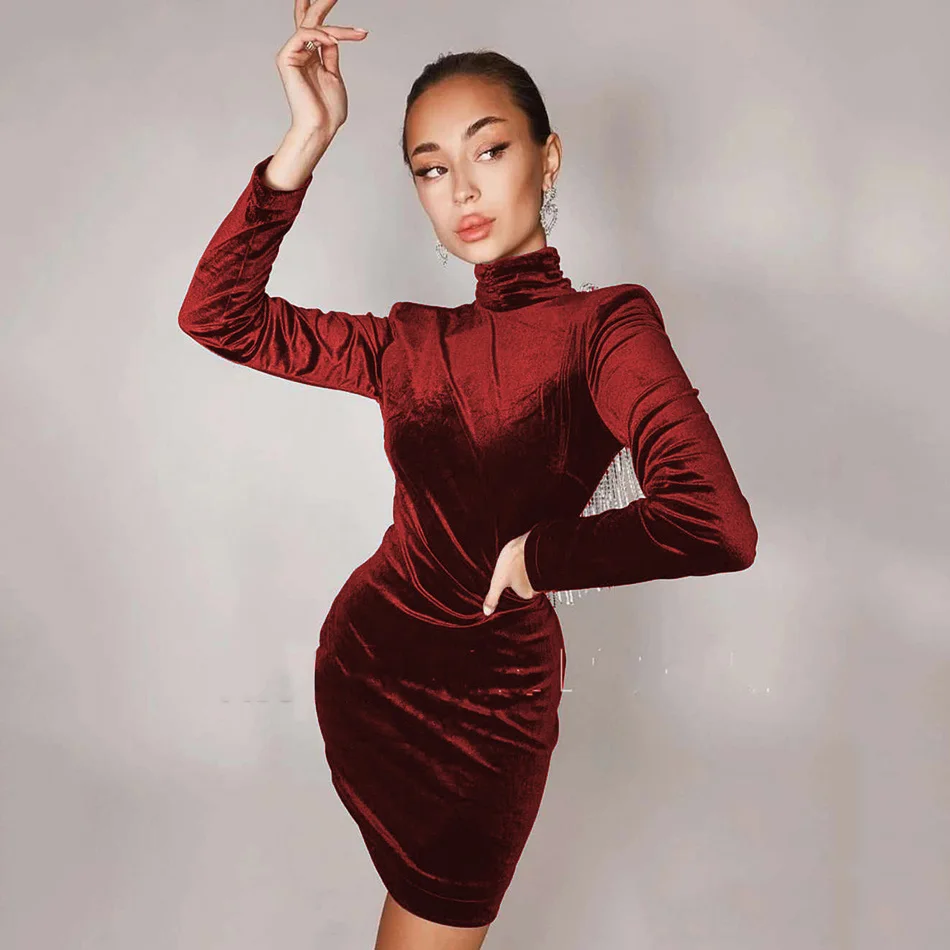 

Winter Women'S Green Black Velvet Sexy Backless Diamond Tassel Dress Fashion Celebrity Party Dress Vestidos New 2020