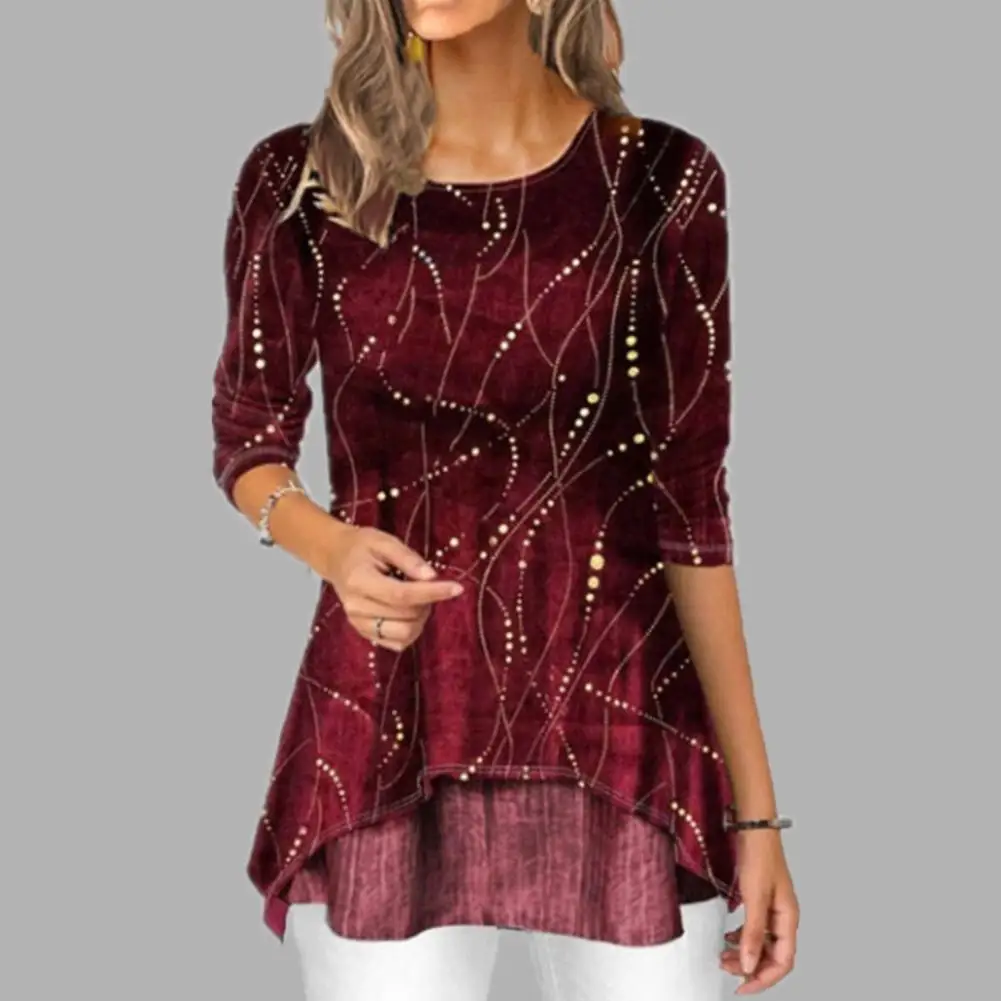 

Casual Fashion Shirts Women Digital Printed 3/4 Sleeve Round Neck Blouse Shirt Top Plus Size Loose Tops 4 Colors Autumn Wimter