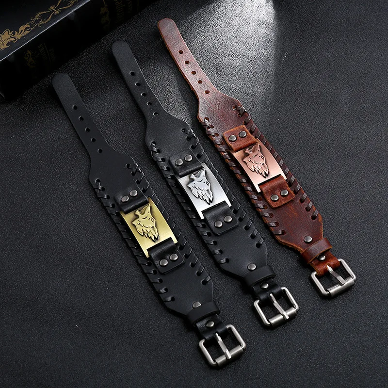 Винтажный Мужской Плетеный регулируемый кожаный браслет женское винтажное