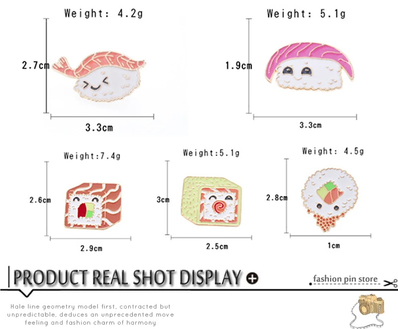 7 Style Collection Enamel Pins Brooches for Women Backpack Clothes Lapel Pin Sushi Salmon Brooch Badges Creative Cartoon Jewelry