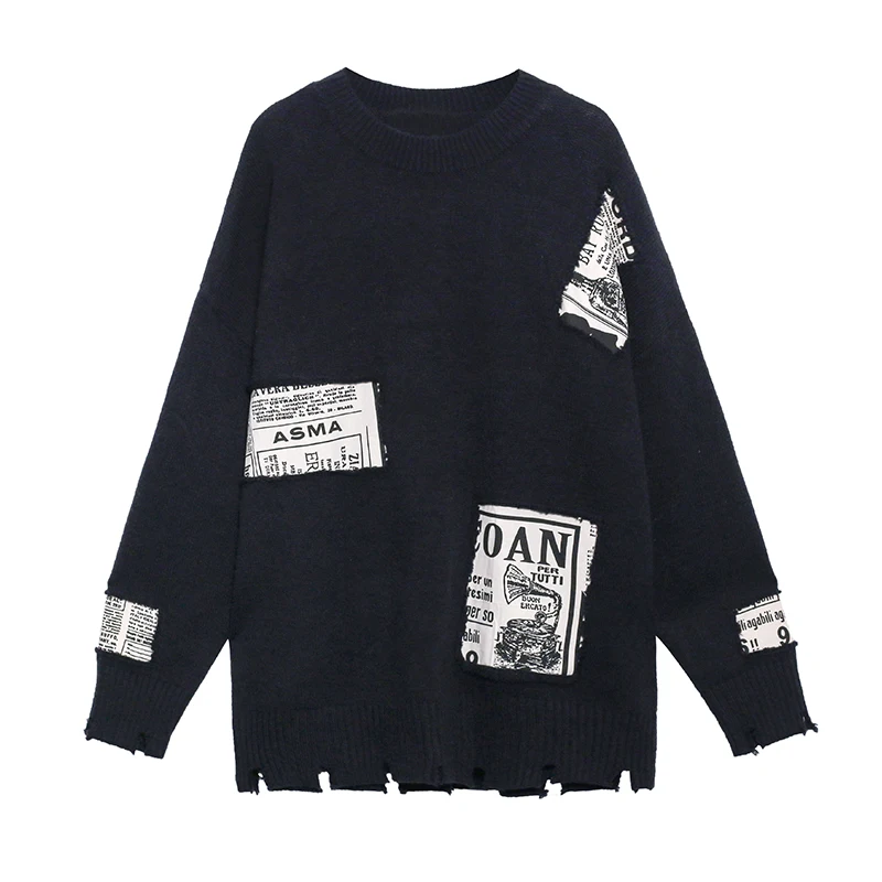 

2020 Winter Full Sleeve Patchwork Elegant Minority Sweater Knitted Sweater Fashion New Women Pullover Goddess Fan