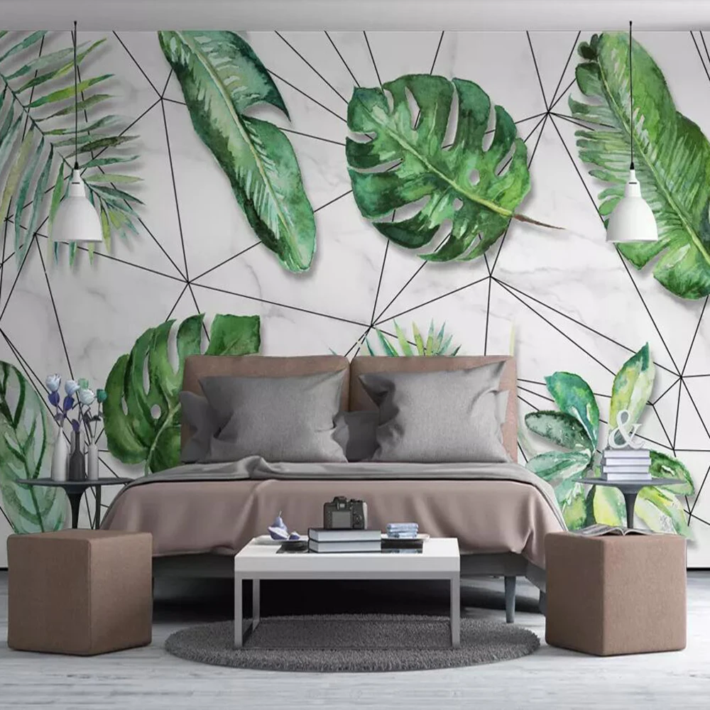 3D обои Milofi с тропическим лесом листьями банана геометрическими линиями фоном на