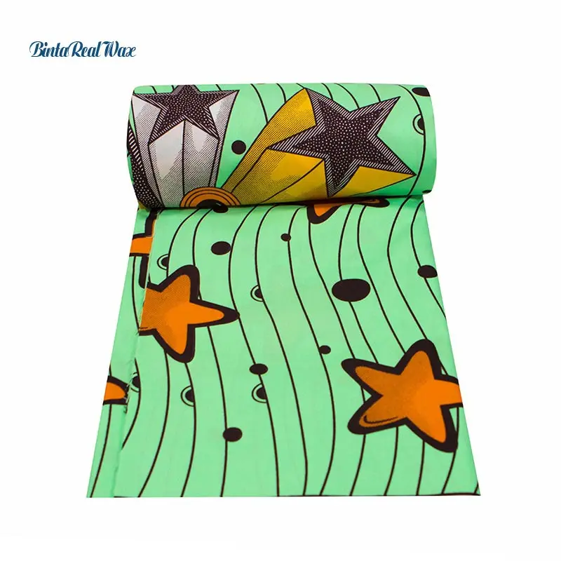 2020 Африка Анкара полиэстер желтая звезда Зеленая волна восковые принты ткань